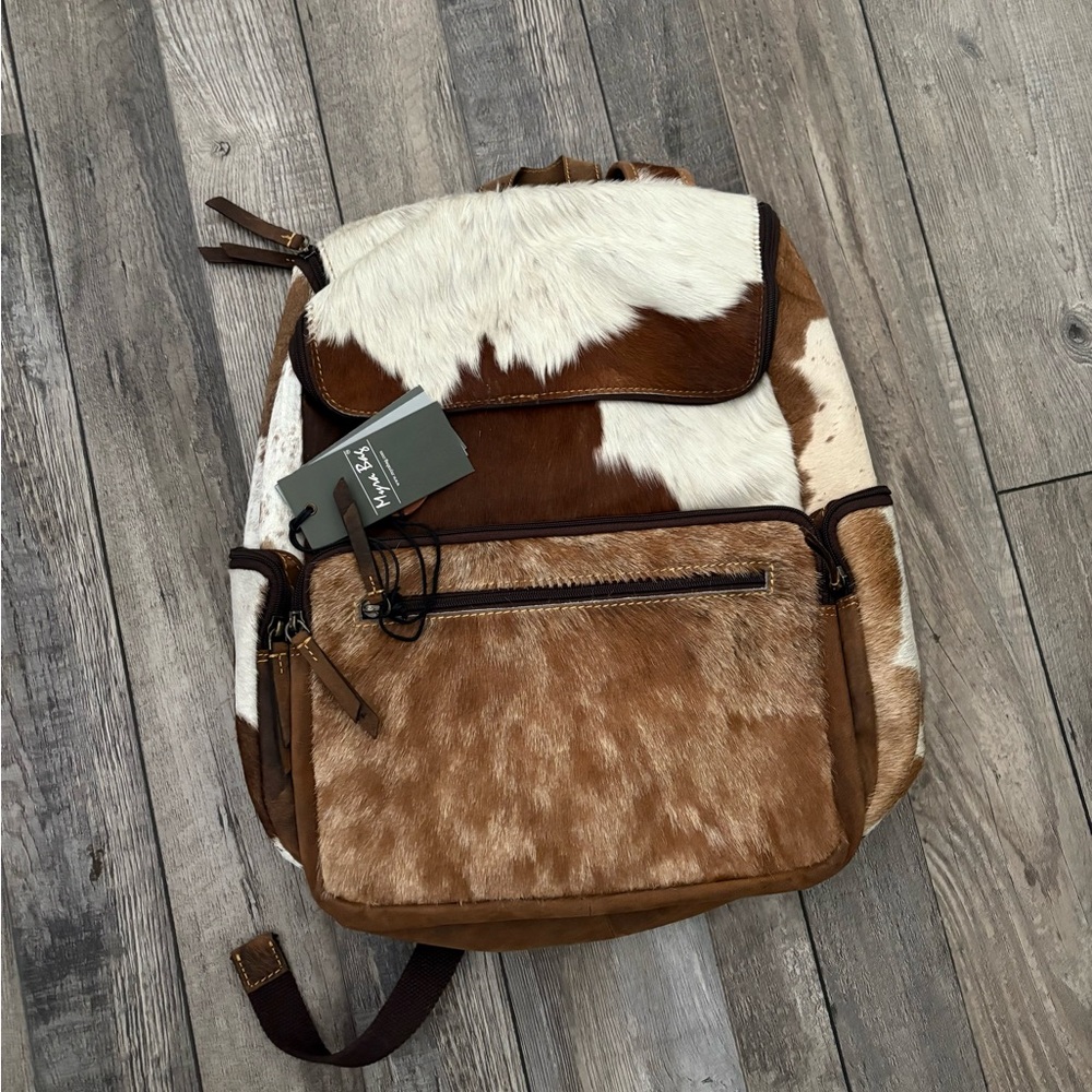 Myra Bag Cowhide Backpack - Brown and White